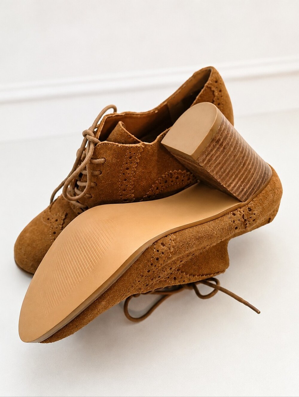 Steve Madden Suede Leather Oxford Heels Brown Brogue Lace Up Shoes Size 7 - Picture 4 of 8